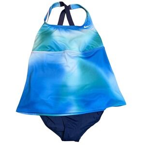 Nike NWT Women's Swimsuit Tankini Set Blue Green Tie Dye Bikini Top Bottom Sz M
